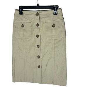 Banana Republic Khaki Chino Pencil Stretch Knee Length Skirt Sz 0 Style# 361798